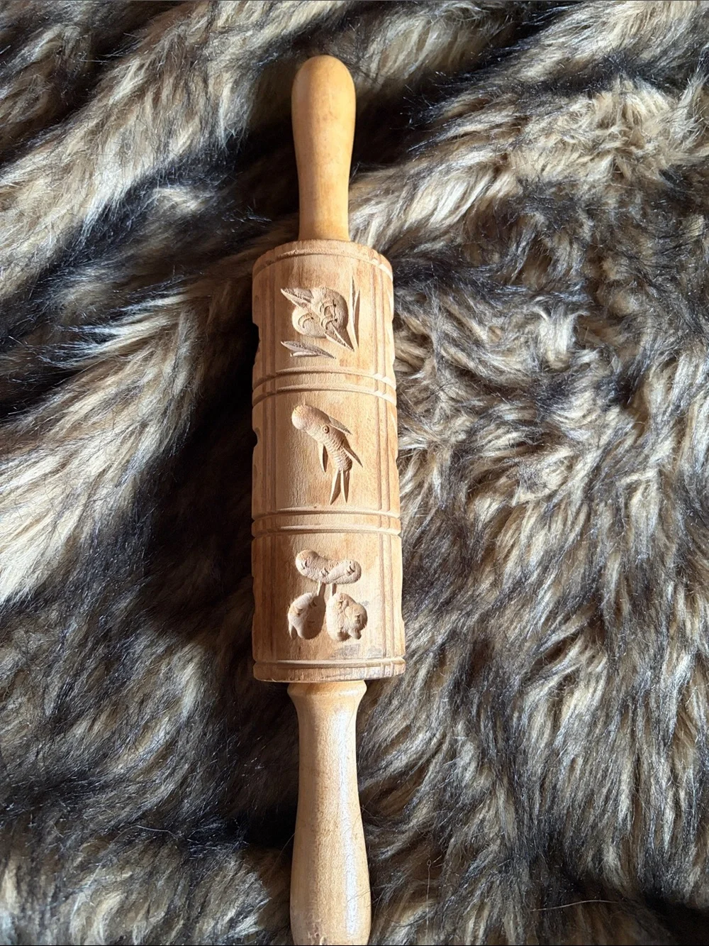 Vintage Springerle Wood Kitchen Cookie Press Rolling Pin - 12 Patterns